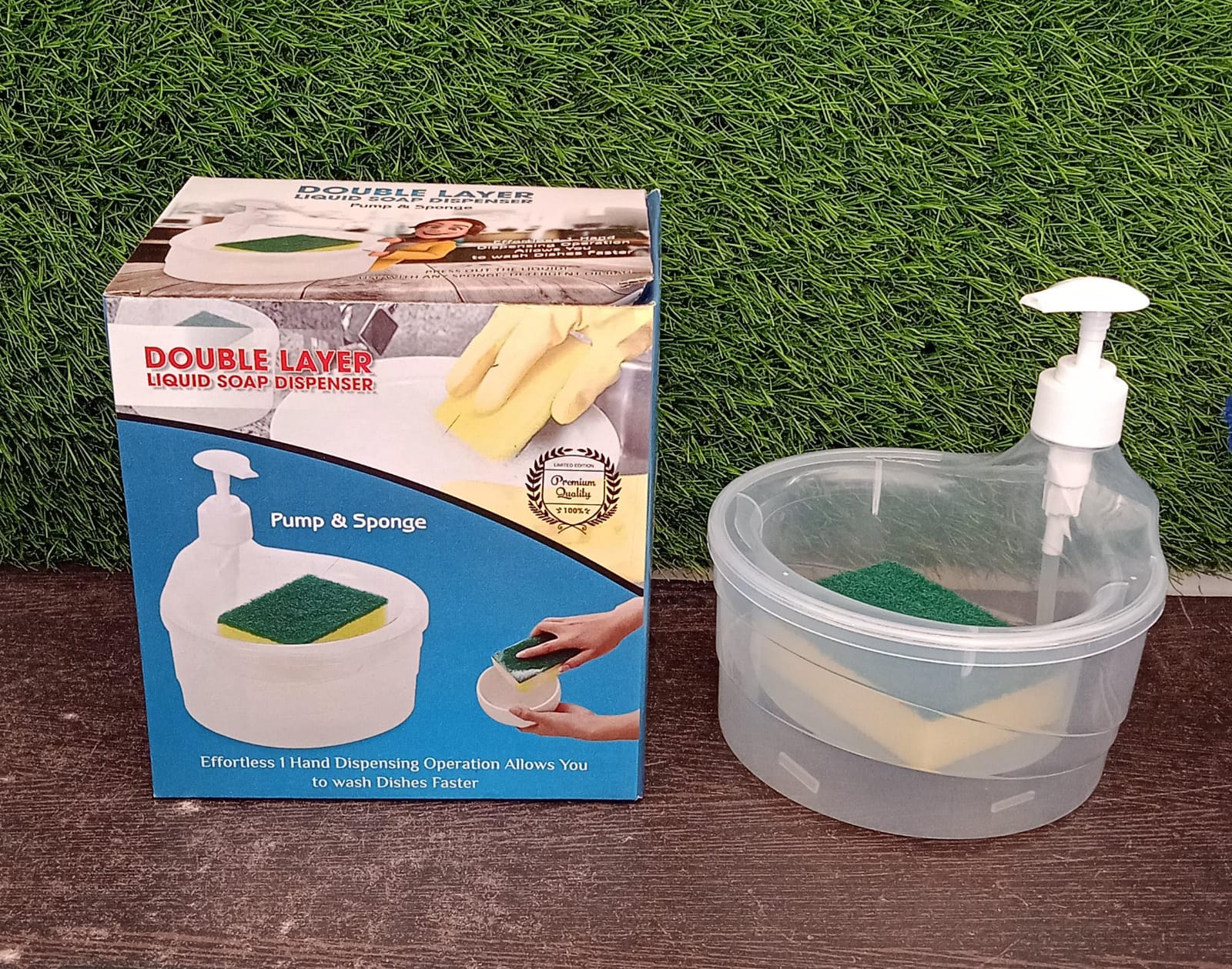 12589 Double Layer Liquid soap Dispenser with Pump and Sponge, Practical for Hotel Sink Clear, Soap Dispensing Liquid Pump Bottle for Home, Kitchen Rectangle ( 2 in 1 ) 12589 Double Layer Liquid soap Dispenser with Pump and Sponge, Practical for Hotel Sink Clear, Soap Dispensing Liquid Pump Bottle for Home, Kitchen Rectangle ( 2 in 1 )